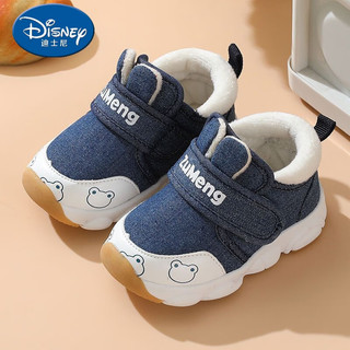 Disney 迪士尼 2022冬学步鞋男宝宝棉鞋0-1-3岁婴幼儿女童软底防滑加绒加厚鞋子 W023牛仔蓝(普通款) 内长11.5cm 15码