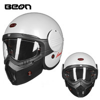 BEON 个性酷摩托车揭面盔玻纤维复古哈雷头盔男女防雾全盔四季通用