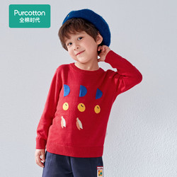 Purcotton 全棉时代 童装春男童长袖棉线衣圆领中厚打底衫 幸福红 110cm