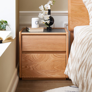 原始原素实木床头柜窄边现代简约卧室床边柜小型储物柜岩板窄三抽床头柜