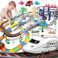 奋铭 小火车玩具轨道电动高铁玩具车套装儿童玩具六一儿童节礼物 四层灯光交通站