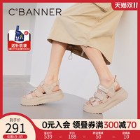 C.BANNER 千百度 女鞋2023年夏季新款休闲凉鞋沙滩海边魔术贴厚底时尚不累脚