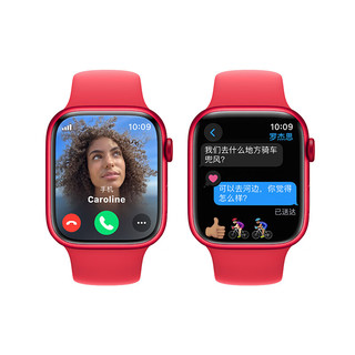 Apple Watch Series 9 智能手表45毫米红色铝金属表壳红色运动型表带M/L电话手表【蜂窝款】iWatch s9