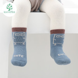 kocotree kk树 婴儿袜子秋冬地板袜儿童防滑宝宝袜子保暖加厚袜子 蓝色猫头鹰 XL码:3-6岁;脚长16-20cm