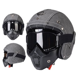 KEAZ 复古头盔    灰色搭配面罩皮盔555 M