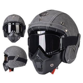 PLUS会员：KEAZ 复古头盔    灰色搭配面罩皮盔555 M