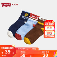 Levi's 李维斯 男童中长袜3双装春秋儿童卡通怪兽袜子套装 深靛蓝 5/7(16-18cm)