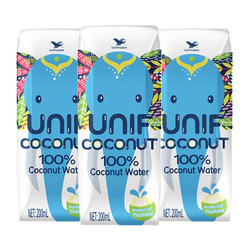 Uni-President 统一 unif100%纯椰子水200ml*3包补充电解质水0脂泰国进口NFC整箱