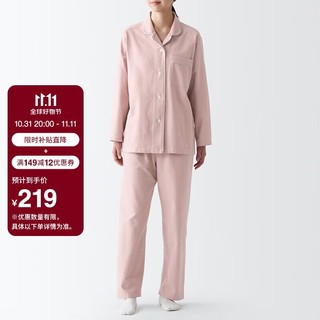 MUJI 無印良品 无印良品（MUJI）女式 无侧缝 法兰绒睡衣 女秋冬季纯棉家居服 FD1JAC3A 粉红色 S上装155/80A下装155/62A