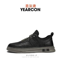 YEARCON 意尔康 板鞋男鞋2023新款黑色商务低帮皮鞋子男士潮流休闲平底板鞋