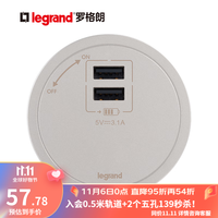 罗格朗电力轨道插座 可移动插线板明装墙壁接线导轨插座 圆形USB适配器金色