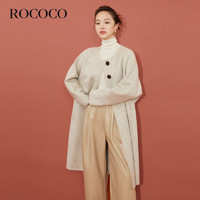 洛可可（ROCOCO）圆领秋冬双面呢外套女中长款羊毛大衣2023休闲百搭上衣 燕麦色 M