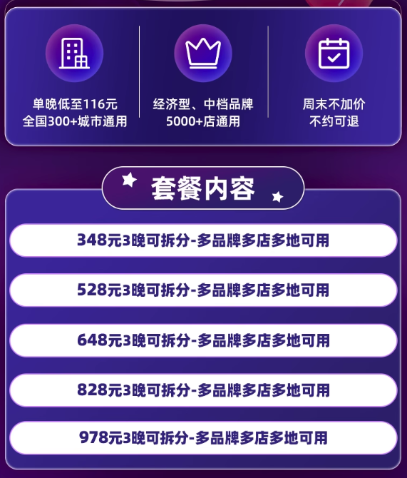 覆盖全国300+城市，每晚100出头！锦江全国5000+店 麗枫/维也纳国际/锦江之星/7天优品等 多品牌3晚通兑