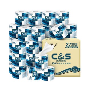 C&S 洁柔 卷纸蓝面子加厚4层140g27卷卫生纸有芯卷筒纸厕纸