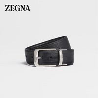 杰尼亚 Zegna）黑色 Paglia 雕纹皮革配黑色皮革双面皮带