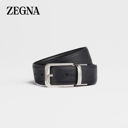 Ermenegildo Zegna 杰尼亚 Zegna）黑色 Paglia 雕纹皮革配黑色皮革双面皮带