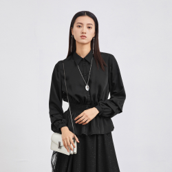 deer 圣迪奥 s·deer翻领气质优雅不规则百搭设计感收腰时尚显瘦女装