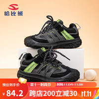 哈比熊（HOBIBEAR）童鞋秋冬季男童革面运动鞋女童百搭休闲儿童鞋JD58G81黑灰33码