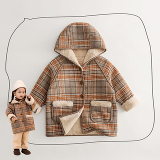 一夜入冬：棉花堂 儿童长款格子大衣 咖格