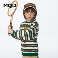 MQD 马骑顿 男童宽松条纹纯棉印花学院风卫衣 深绿 