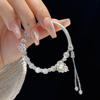 韩国铃兰花半镯半链织手链国潮串珠手串创意猫眼石闺蜜饰品