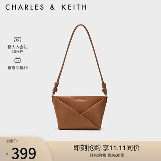 CHARLES & KEITH CHARLES&KEITH23冬季几何拉链式单肩绳结斜挎包女CK2-80782276 Tan茶色 S