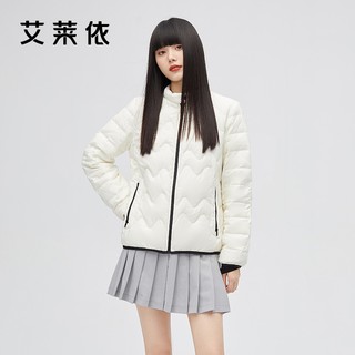 艾莱依轻薄羽绒服女短款立领小个子外套舒适保暖秋冬白鸭绒拉链外套 暖白色 160【115-130斤】