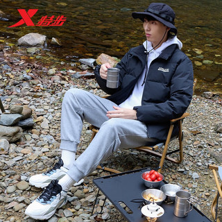 XTEP 特步 羽绒服男士秋冬季短款修身时尚保暖外套简约加厚训练上衣运动立领 黑茶棕 XL