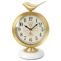 汉时（Hense）轻奢黄铜座钟创意桌面时钟欧式台钟高档石英钟表HD1019 A款白色底座
