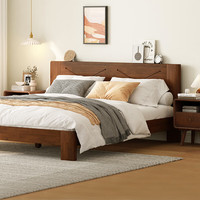 家逸实木床现代简约主卧双人床卧室大床小户型婚床1.5x2米胡桃色