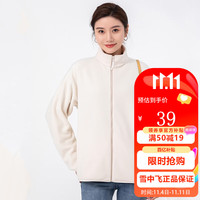 雪中飞 SNOWFLYING 秋冬情侣款摇粒绒开衫上衣短款简约百搭抓绒衣立领男女休闲外套 002F白色（女） L