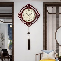 Hense 汉时 中式挂钟客厅时钟古典大气挂表木质创意石英钟表HW702大号石英
