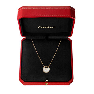 Cartier 卡地亚 项链女 卡地亚护身符AMULETTE DE系列镶钻项链女士 礼盒装 小号 18K黄金 白色珍珠贝母