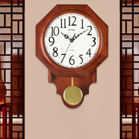 汉时（Hense）欧式实木挂钟客厅仿古摆钟创意时钟经典挂表石英钟表HP17 浅棕色