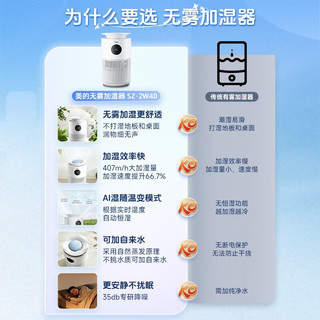 Midea 美的 无雾加湿器卧室大容量家用AI智能恒湿除菌办公室桌面婴儿母婴空气加湿净化器低噪 SZ-2W40