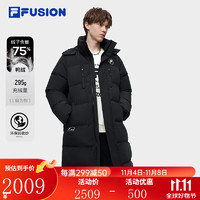 FILA FUSION斐乐潮牌长款羽绒服男时尚休闲连帽外套 正黑色-BK 180/100A/XL