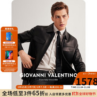 卓凡尼·华伦天奴（GIOVANNI VALENTINO）真皮皮衣外套男款绵羊皮翻领夹克秋冬季 黑色