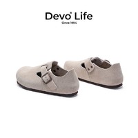 Devo 的沃 软木鞋穆勒休闲鞋 66008 灰色反绒皮