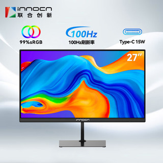 Innocn 联合创新 27英寸 IPS广色域 100Hz 硬件低蓝光护眼 Type-C接口 可壁挂 节能办公电脑显示器 27D1F