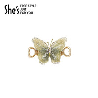 She's茜子莫奈印象轻奢刺绣蝴蝶螃蟹夹半发抓夹发抓夹发饰后脑勺发夹子 绿色D0