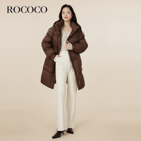 洛可可（ROCOCO）中长款鸭绒服女保暖2023加厚休闲连帽外套冬装 咖啡 S