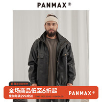 潘·麦克斯（PANMAX）潮牌大码男装美式休闲重磅潮流复古人造仿皮pu皮衣男女秋冬 黑色 3XL（200-220斤）