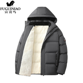富贵鸟（FUGUINIAO）棉服男外套冬季加绒休闲防风脱帽羊羔绒男士羽绒棉袄 黑色 XL 