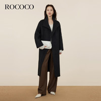 洛可可（ROCOCO）黑色经典双面呢子大衣女秋季法式设计感羊毛呢外套 黑色 S