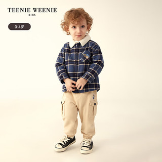 Teenie Weenie Kids小熊童装男宝宝格纹衬衫式棉服 蓝色 100cm