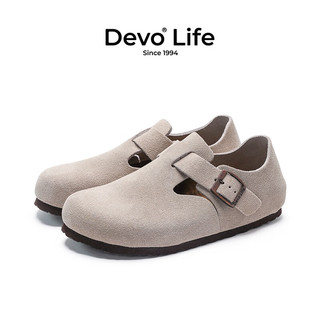 Devo 的沃 LifeDevo软木鞋穆勒休闲鞋时髦男鞋 66008 灰色反绒皮 39