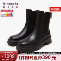 莱尔斯丹 le saunda冬商场同款时尚英伦方头粗跟切尔西靴女靴4T49601 黑色 BKL 38