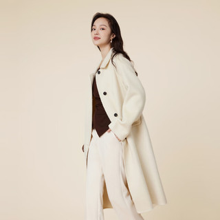 洛可可（ROCOCO）韩版时尚双面呢外套女秋季质感长款法式羊毛呢大衣 米色 M
