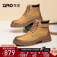 ZERO 零度男鞋马丁靴2023冬季新款加绒保暖耐磨增高厚底高帮大黄靴工装男靴 土黄色