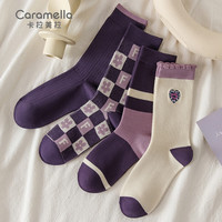 卡拉美拉(Caramella)袜子女秋冬女袜长筒长袜秋季2023中筒袜冬季厚棉袜子 长筒女士潮袜4双装-5 均码
